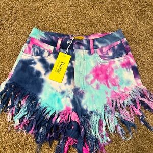 🌻Daisy Tie-Dye Fringe Denim Shorts🌻